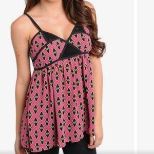 Itro Magenta & Black Geo Babydoll Tank Size Small